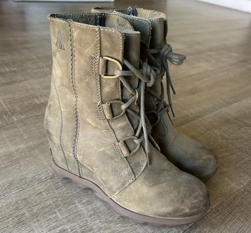Sorel Joan of Arctic Wedge II Boots Womens 8 Brown Leather Waterproof NL3018